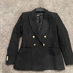 Zara Black Tweed Blazer with Gold Buttons